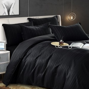 Lenjerie HoReCa, pat dublu, Damasc Finetat Satinat, 6 piese, Jojo Home, Negru