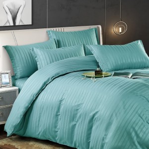 Lenjerie HoReCa, pat dublu, Damasc Finetat Satinat, 6 piese, Jojo Home, Aqua Bleu