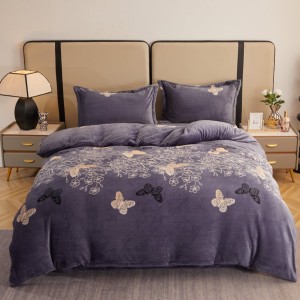 Lenjerie pat dublu, Super Pufoasa COCOLINO, 4 piese, Gri, fluturi