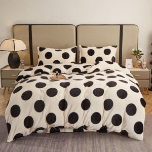 Lenjerie pat dublu, Super Pufoasa COCOLINO, 4 piese, Alb-Negru, buline