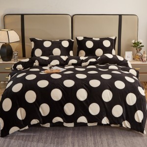 Lenjerie pat dublu, Super Pufoasa COCOLINO, 4 piese, Negru-Alb, buline