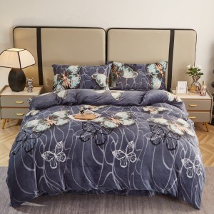 Lenjerie pat dublu, Super Pufoasa COCOLINO, 4 piese, Gri, fluturi