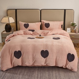 Lenjerie pat dublu, Super Pufoasa COCOLINO, 4 piese, Roz pudra, inimioare