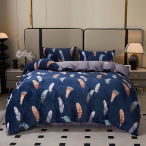 Lenjerie pat dublu, Super Pufoasa COCOLINO, 4 piese, Albastru, pene