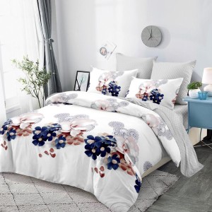 Lenjerie pat dublu,  FINET, cu elastic, 6 piese, Gri, flori