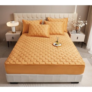 Husã matlasatã tip topper din catifea, 140x200cm + 2 fete de perna 50x70cm, oranj