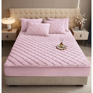 Husã matlasatã tip topper din catifea, 160x200cm + 2 fete de perna 50x70cm, lila