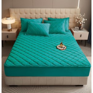 Husã matlasatã tip topper din catifea, 160x200cm + 2 fete de perna 50x70cm, turquoise