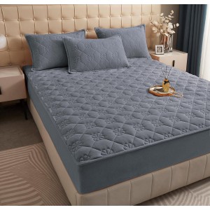 Husã matlasatã tip topper din catifea, 180x200cm + 2 fete de perna 50x70cm, gri