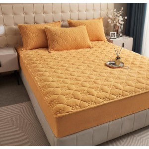 Husã matlasatã tip topper din catifea, 180x200cm + 2 fete de perna 50x70cm, oranj