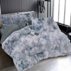  Pilota CoCoLiNo Fluffy + 2 fete de perna, matlasata, 200x230cm, Gri deschis-Alb