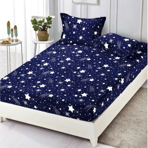 Cearsaf cu elastic COCOLINO, 180x200x25cm, 2 fete de perne, Albastru, stelute