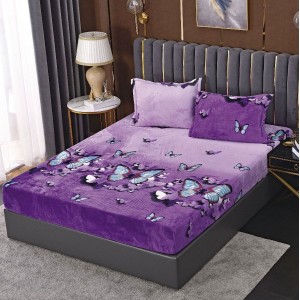 Cearsaf cu elastic COCOLINO, 180x200x25cm, 2 fete de perne, Mov, fluturi