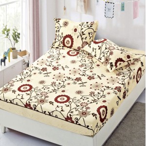 Cearsaf cu elastic COCOLINO, 180x200x25cm, 2 fete de perne, Bej, flori