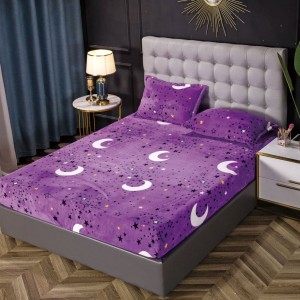 Cearsaf cu elastic COCOLINO, 180x200x25cm, 2 fete de perne, Mov, stelute