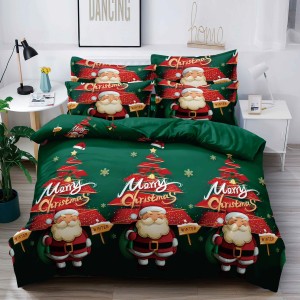 Lenjerie pat dublu,  FINET, 6 piese, Craciun, Jojo Home, Verde, Merry Christmas