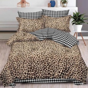 Lenjerie pat dublu,  FINET, 6 piese, Maro, animal print
