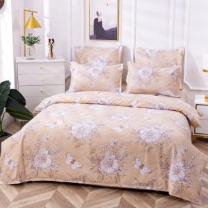 Lenjerie pat dublu,  FINET, 6 piese, Bej, flori, fluturi