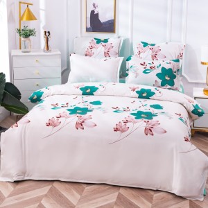 Lenjerie pat dublu,  FINET, 6 piese, Alb, flori