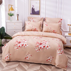 Lenjerie pat dublu,  FINET, 6 piese, Bej, flori