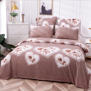 Lenjerie pat dublu,  FINET, 6 piese, Maro, inimioare