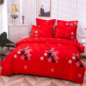 Lenjerie pat dublu,  FINET, 6 piese, Rosu, stelute