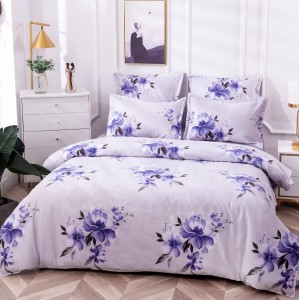 Lenjerie pat dublu,  FINET, 6 piese, Gri, flori