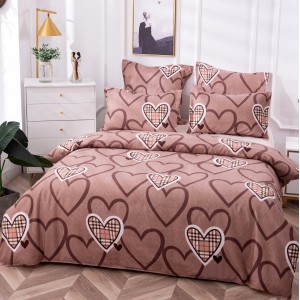 Lenjerie pat dublu,  FINET, 6 piese, Maro, inimioare