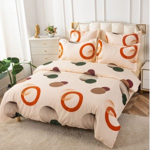 Lenjerie pat dublu, BUMBAC FINET, 6 piese, CU ELASTIC, Bej, cercuri