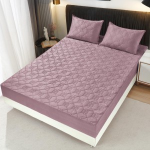 Husã matlasatã tip topper din catifea, 180x200cm + 2 fete de perna 50x70cm, Mov