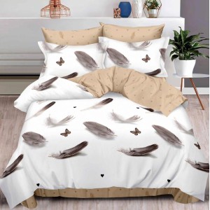 Lenjerie pat dublu,  FINET, 6 piese, Gri, pene, fluturi, inimioare