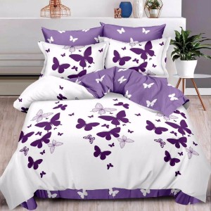 Lenjerie pat dublu,  FINET, 6 piese, Mov, fluturi