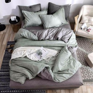 Lenjerie pat dublu cu doua feţe, bumbac satinat, 4 piese,  Verde