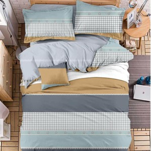 Lenjerie pat dublu cu doua feţe, bumbac satinat, 4 piese,  Gri, model clasic