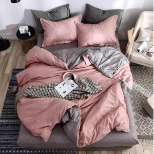 Lenjerie pat dublu cu doua feţe, bumbac satinat, 4 piese,  Roz