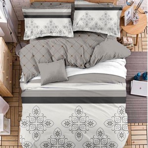 Lenjerie pat dublu cu doua feţe, bumbac satinat, 4 piese,  Gri, model clasic