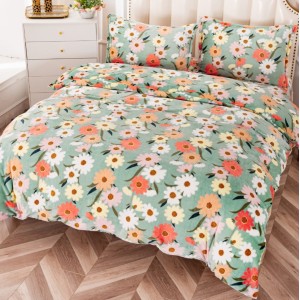 Lenjerie pentru pat dublu pufoasa COCOLINO, 4 piese, Verde, flori