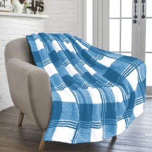 Patura pufoasa cocolino, 200x230cm, 350gr, carouri, Alb-Albastru