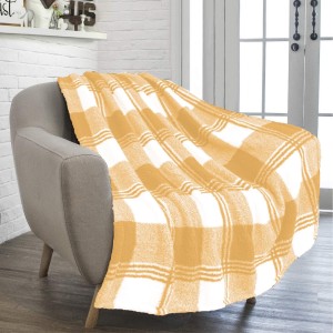 Patura pufoasa cocolino, 200x230cm, 350gr, carouri, Alb-Galben