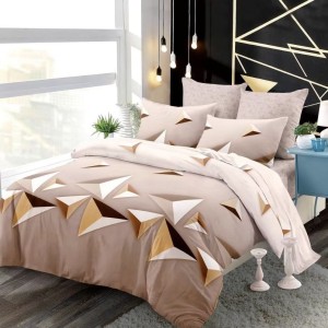 Lenjerie pat dublu,  FINET, cu elastic, 6 piese, Bej, Maro, forme geometrice