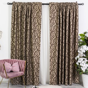 Set 2 Draperii din Jacquard Satinat - 200cm x 232cm ,Tiv lat , Bej - Maro