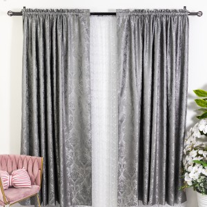 Set 2 draperii din Jacquard Satinat, 150x220cm, cu rejansa pentru sina, Gri