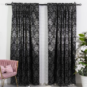 Draperie din Jacquard Satinat, 300x180cm, cu rejansa pentru sina, Negru - Argintiu