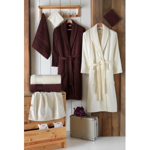 Set baie Lux Family Bumbac, cu Broderie, 8 PIESE, Crem-Maro Set baie Lux Family Bumbac, cu Broderie, 8 PIESE, Crem-Maro