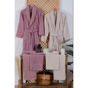 Set baie Lux Family Bumbac, cu Broderie, 6 PIESE, Bej-Plamaniu Set baie Lux Family Bumbac, cu Broderie, 6 PIESE, Bej-Plamaniu