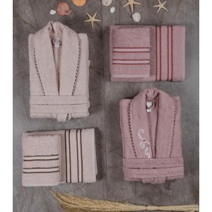 Set baie Lux Family Bumbac, cu Broderie, 6 PIESE, Bej-Pudra Set baie Lux Family Bumbac, cu Broderie, 6 PIESE, Bej-Pudra