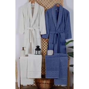 Set baie Lux Family Bumbac, cu Broderie, 6 PIESE, Crem-Albastru Set baie Lux Family Bumbac, cu Broderie, 6 PIESE, Crem-Albastru