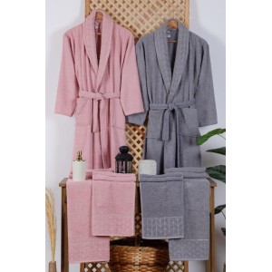 Set baie Lux Family Bumbac, cu Broderie, 6 PIESE, Roz-Gri Set baie Lux Family Bumbac, cu Broderie, 6 PIESE, Roz-Gri