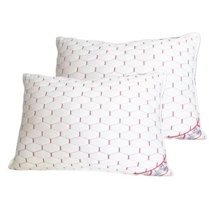 Set 2 perne matlasate brodate tricot natur, dreptunghiulare 50x70 cm, broderie rosie, Fabricate in Romania