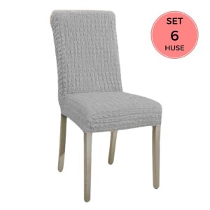Set 6 huse creponate universale pentru scaun Gri deschis
